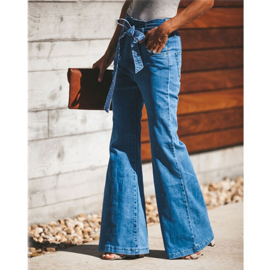 jean femme évasé taille haute ceinturé