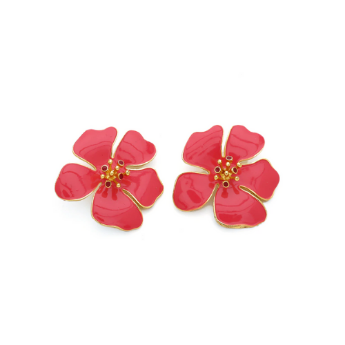 grosses boucles doreilles florales rouges bohème chic originales bijou fantaisie pas cher