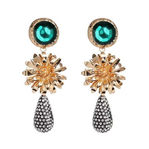 boucles doreilles fantaisies pendantes colorées vertes et dorées chic bijoux femme en ligne selection parisienne pas cher
