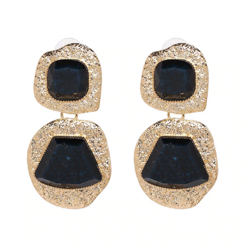 boucles doreilles fantaisies pendantes originales pas chères pierre géométrique doré noir femme la selection parisienne en ligne