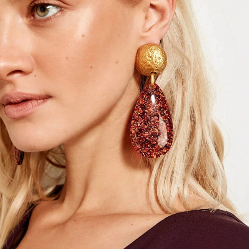 boucles doreilles fantaisies acrylique pierre rouge cadeau femme en ligne la selection parisienne 1