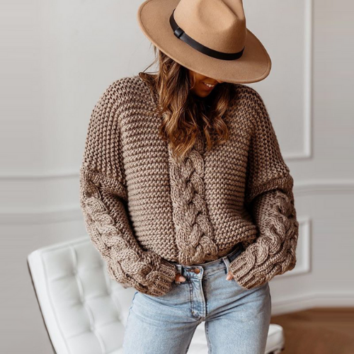 pull à grosses mailles marron femme hiver tendance mode en ligne la selection parisienne
