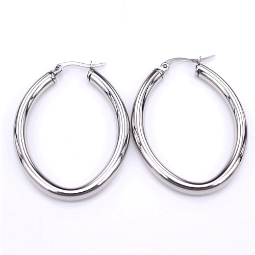 créoles ovales argent silver acier inoxydable plaqué bijou fantaisie femme en ligne chic pas cher