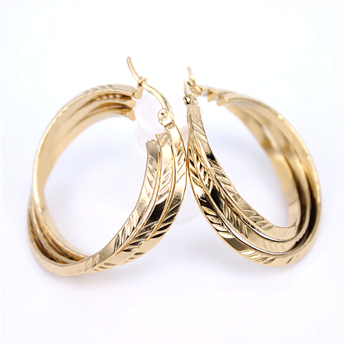 créoles triples or gold acier inoxydable à feuilles bijoux femme en ligne pas cher cadeau 1