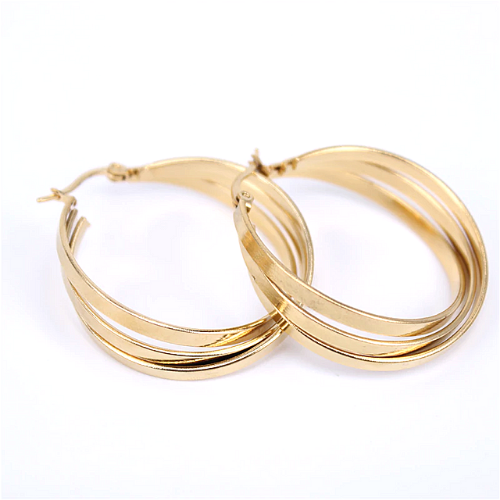 créoles triples plates or gold acier inoxydable à bijoux femme en ligne pas cher cadeau