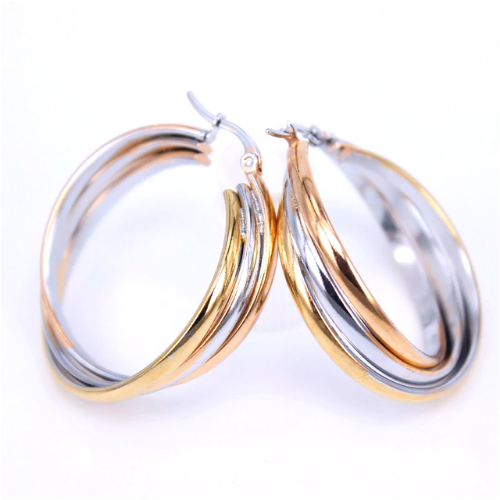 créoles triples plates or gold or rose argent acier inoxydable à bijoux femme en ligne pas cher cadeau 4