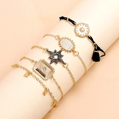 ensemble bracelets boho fantaisie noir doré pour femme tendance pas cher en ligne la selection parisienne