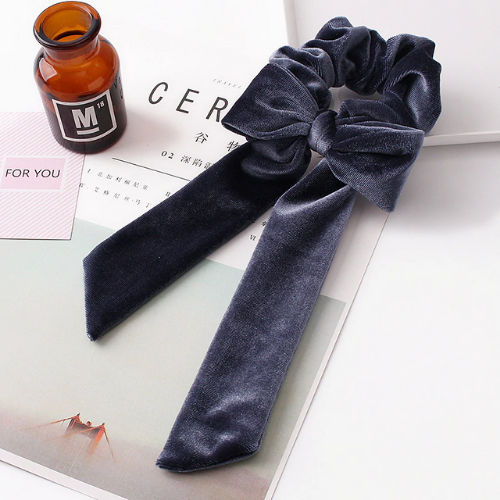 chouchie chouchou foulard noeud velours cotelé coloré accessoire cheveux tendance original paris bleu gris