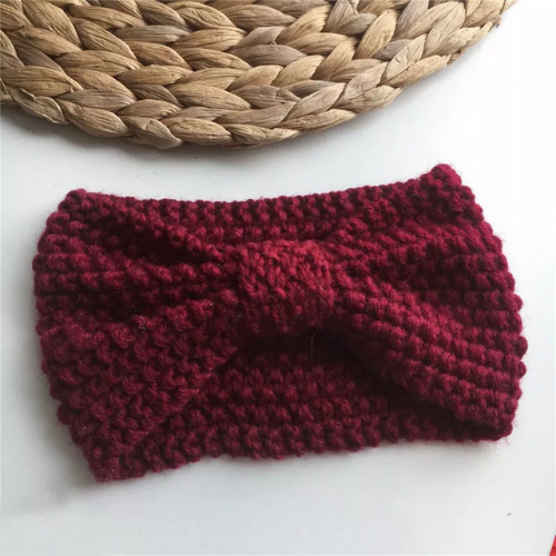 headband laine bordeaux hiver bandeau cheveux accessoire coiffure tendance vintage original