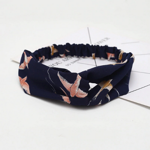 headband bleu imprimé oiseaux bandeau cheveux accessoire coiffure tendance vintage original