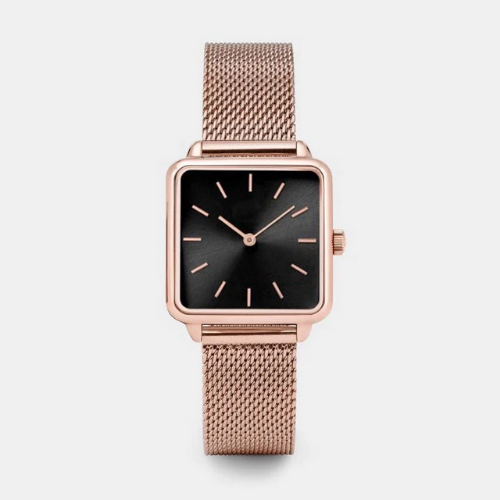 montre femme braceler acier or rose cadran noir boutique en ligne