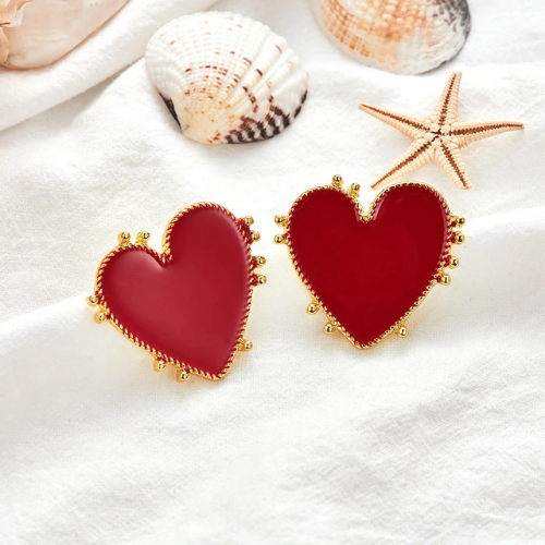 boucles doreilles fantaisie coeur rouge pour femme cadeau tendance pas cher parisienne