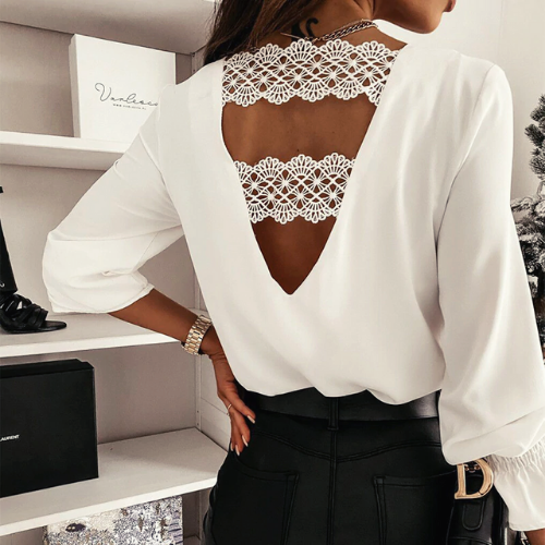 blouse blanche dos nu ouvert broderie dentelle vêtement femme
