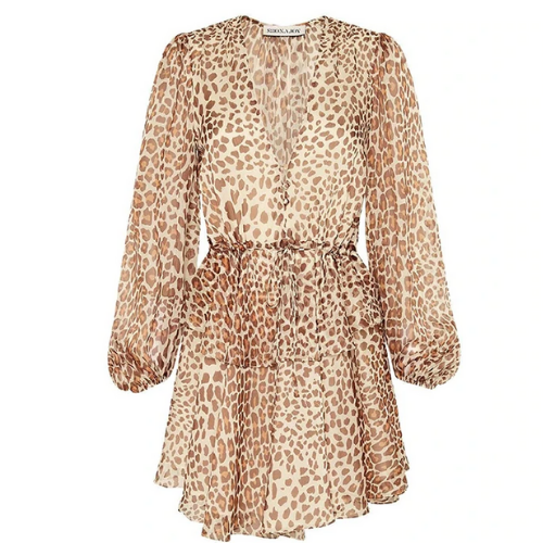 robe imprimé léopard courte à manches longues mode femme printemps 2021 en ligne pas cher