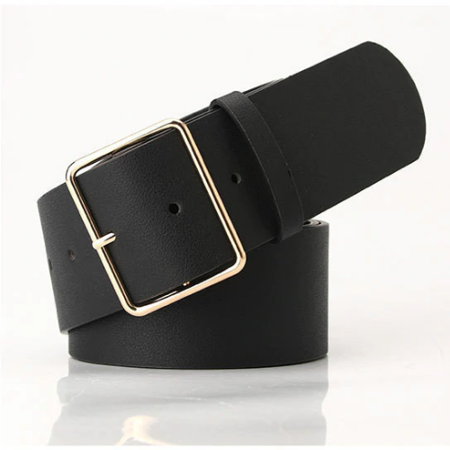 ceinture noire cuir pu boucle dorée carrée