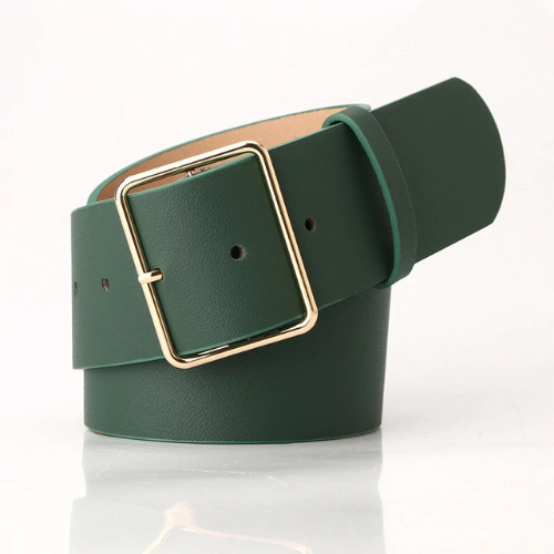 ceinture verte cuir pu boucle dorée carrée