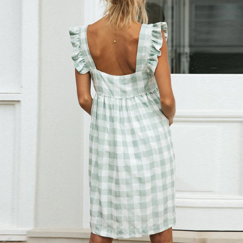 robe trapèze verte à carreaux vichy à volants femme printemps été en ligne dos nu