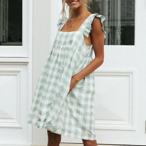 robe trapèze verte à carreaux vichy à volants femme printemps été en ligne la selection parisienne