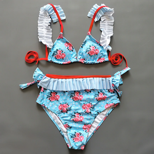 maillot de bain 2 pièce à volants rétro vintage chic femme imprimé pas cher