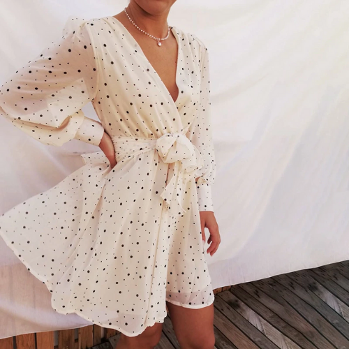 robe blanc écru courte croisée imprimée femme printemps été 2021