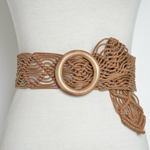 ceinture de taille tressée marron naturelle à boucle ronde en bois pour femme style de parisienne
