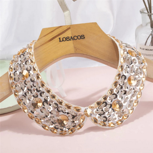 collier effet col claudine tendance à perles et strass nacrées