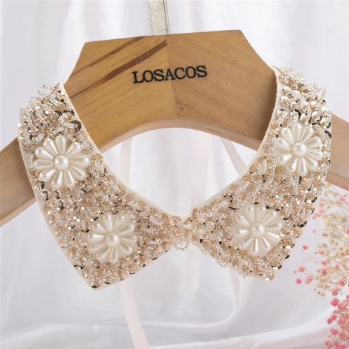 collier faux col claudine tendance à perles et strass nacrées accessoire tendance 2021