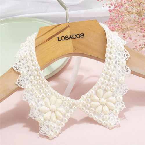 collier faux col claudine tendance à perles et strass nacrées rétro chic