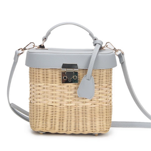 sac à main chic en paille tressé cuir gris femme idée cadeau original