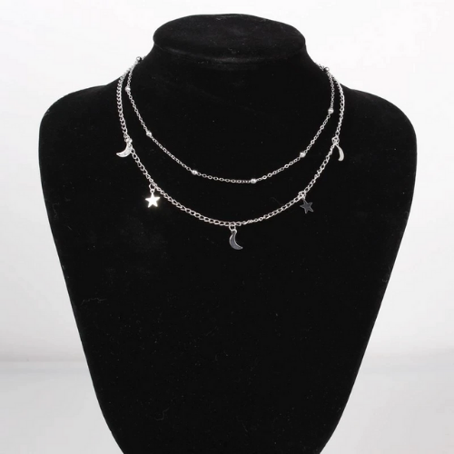 collier ras du cou lune étoile argent acier inoxydable plaqué argent idée cadeau femme