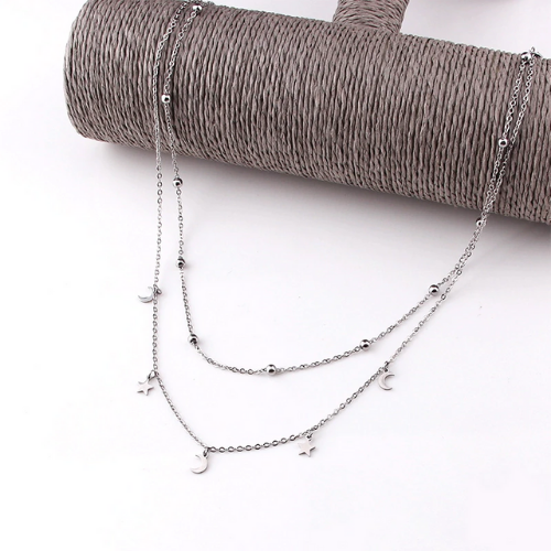 collier ras du cou lune étoile argent acier inoxydable plaqué or idée cadeau femme