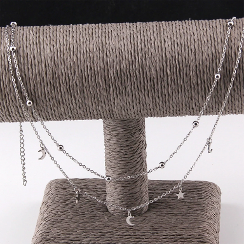 collier ras du cou lune étoile argent acier inoxydable