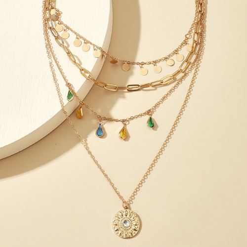 collier sautoir multiple bohème doré coloré femme bijou fantaisie pas cher en ligne