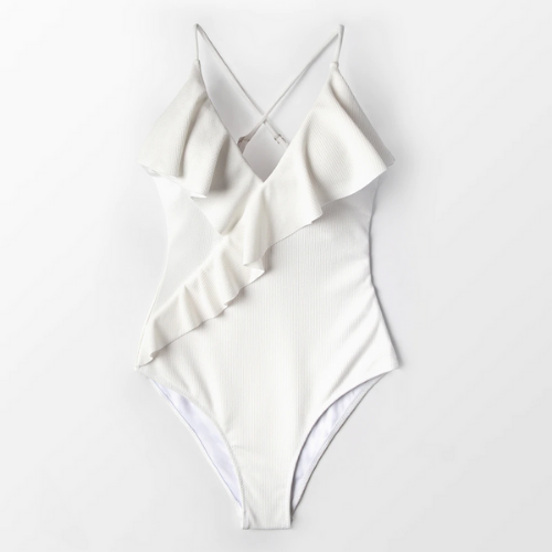 maillot de bain une pièce blanc à volants chic femme