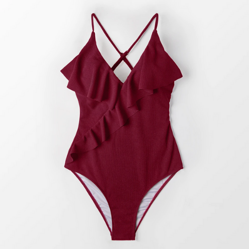 maillot de bain une pièce bordeaux à volants chic femme