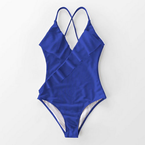 maillot de bain une pièce bleu électrique à volants chic femme