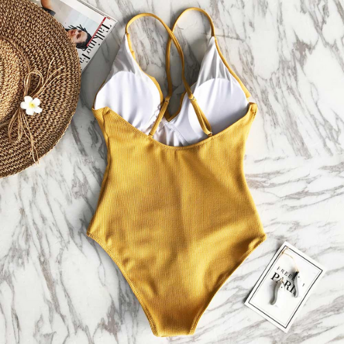 maillot de bain une pièce jaune à volants chic femme pas cher en ligne