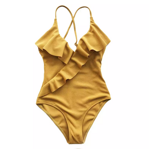 maillot de bain une pièce jaune à volants chic femme