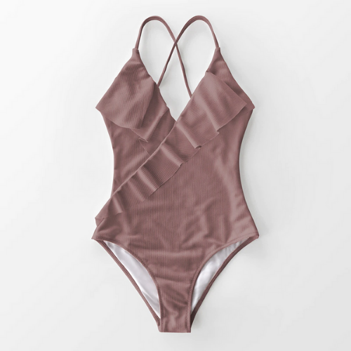 maillot de bain une pièce vieux rose à volants chic femme