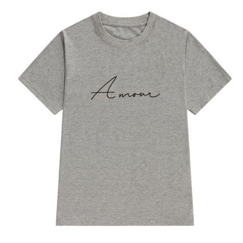 t-shirt gris imprimé amour femme