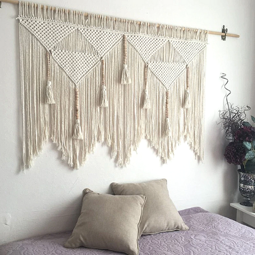 tête de lit en marcramé beige naturel inspiration bohème chic