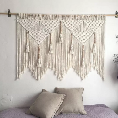 tête de lit en marcramé beige naturel