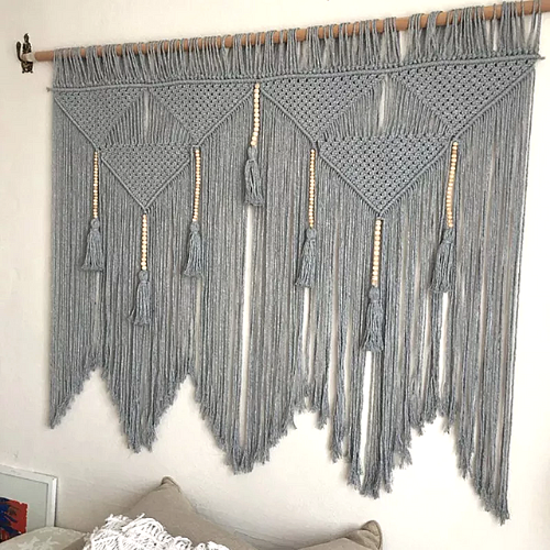 tête de lit en marcramé gris décoration bohème