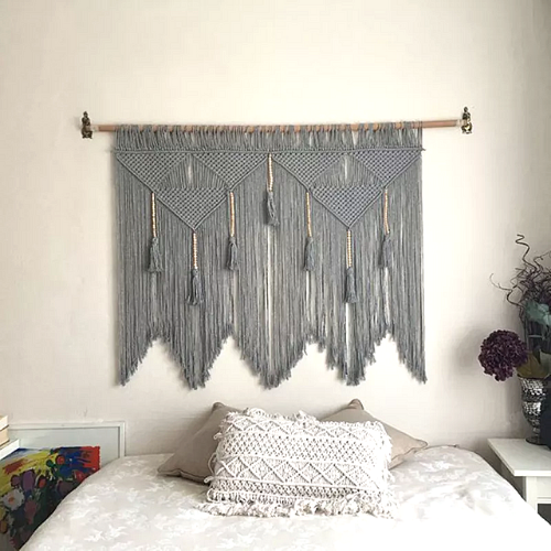 tête de lit en marcramé gris