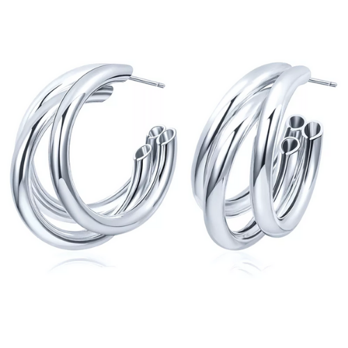 boucles doreilles créoles triples pendantes couleur argent
