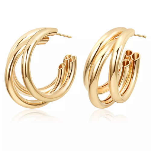 boucles doreilles créoles triples pendantes couleur or