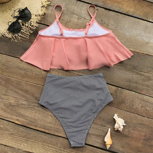 maillot de bain 2 pièces femme culotte haute rose et noir mode femme en ligne