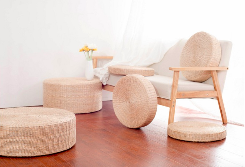 pouf rond jacinthe deau tressé décoration