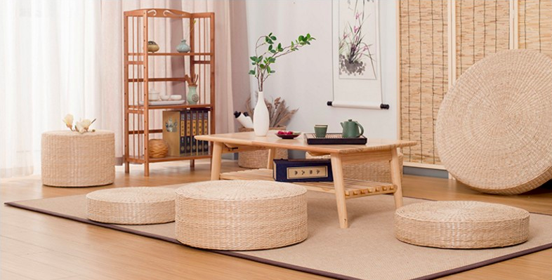 pouf rond jacinthe deau tressé décoration