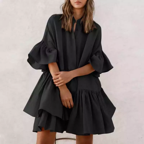 robe chic à volants noire femme